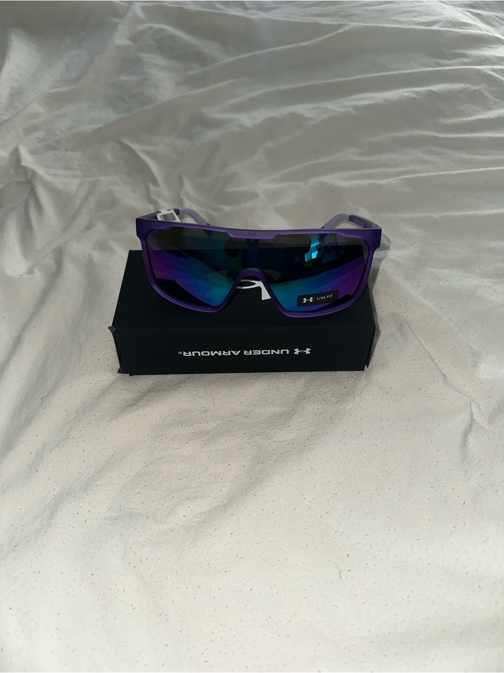 Under Armour Purple Sport Shield Sunglasses with Mirrored Blue-Green Lens